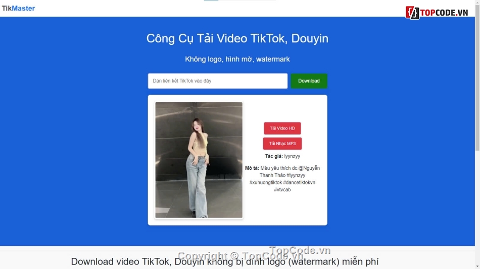 Code PHP,tải video tiktok,tải nhạc tiktok,tải video không logo